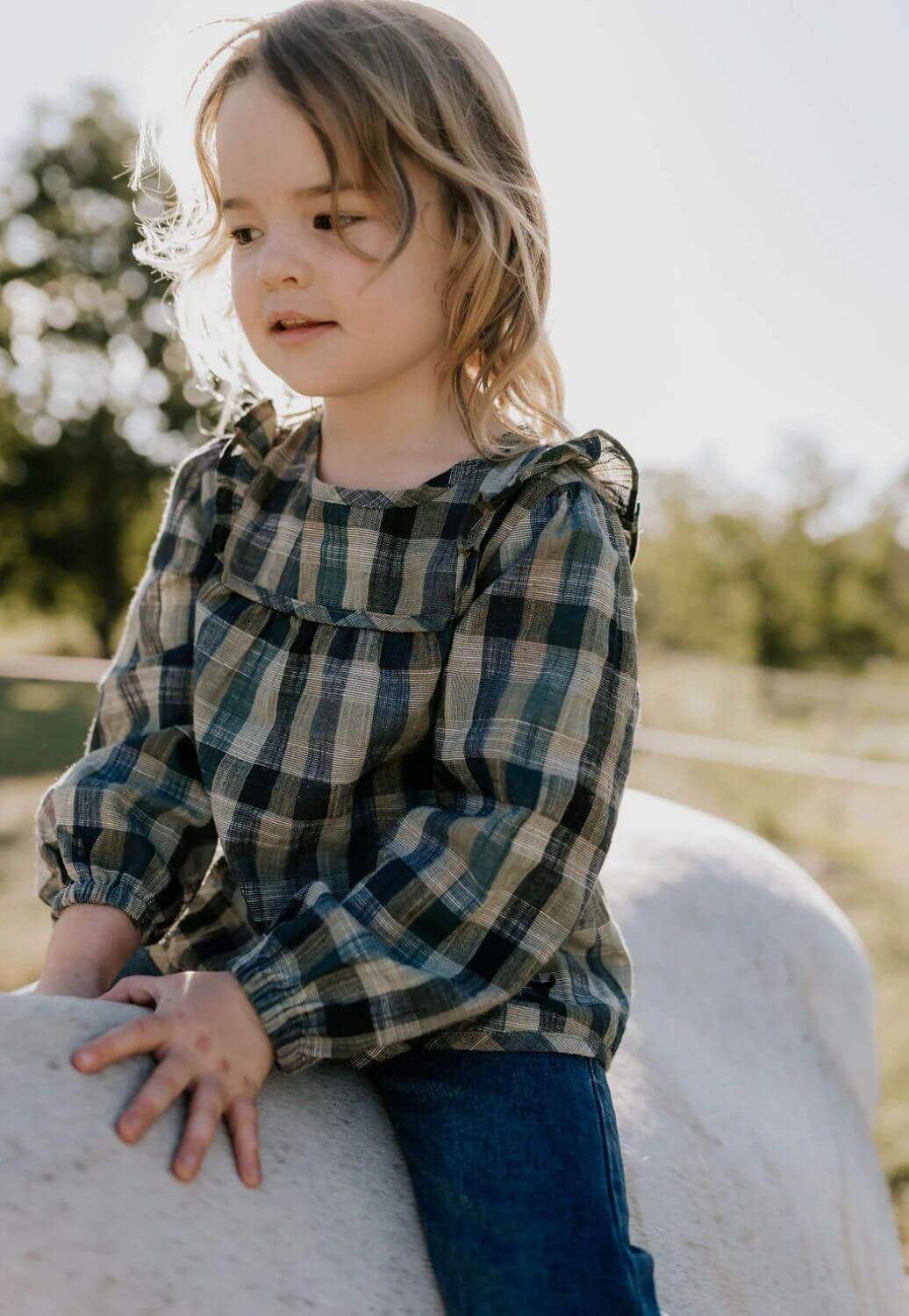 Little Windmill Girls Lulu Linen Checked Long Sleeve Shirt