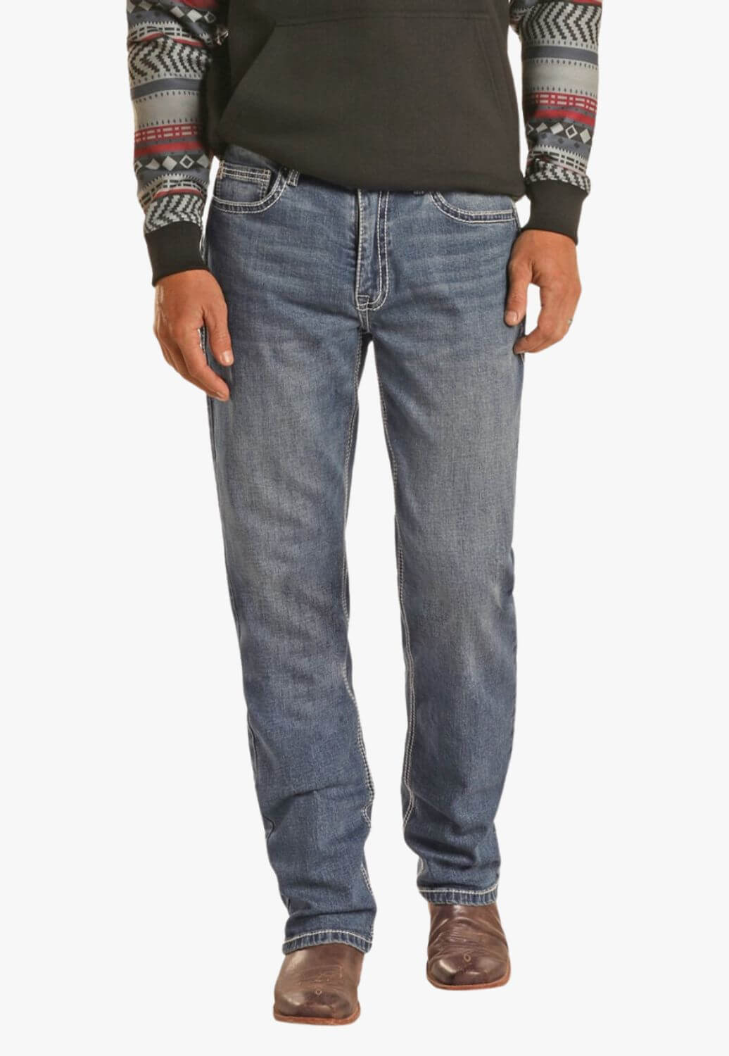 Rock & Roll Mens Hooey Double Barrel Relaxed Fit Stackable Bootcut Jean