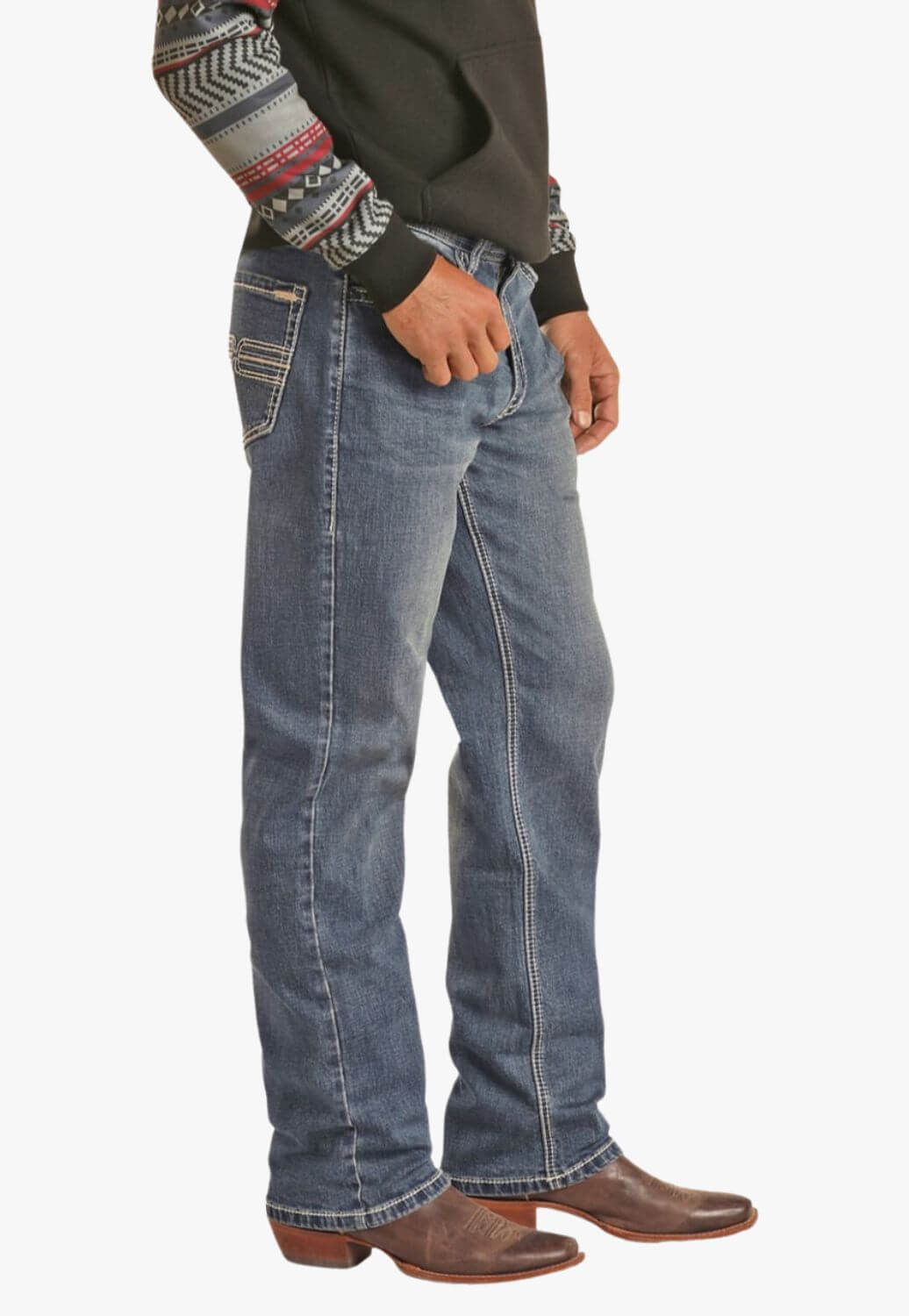 Rock & Roll Mens Hooey Double Barrel Relaxed Fit Stackable Bootcut Jean