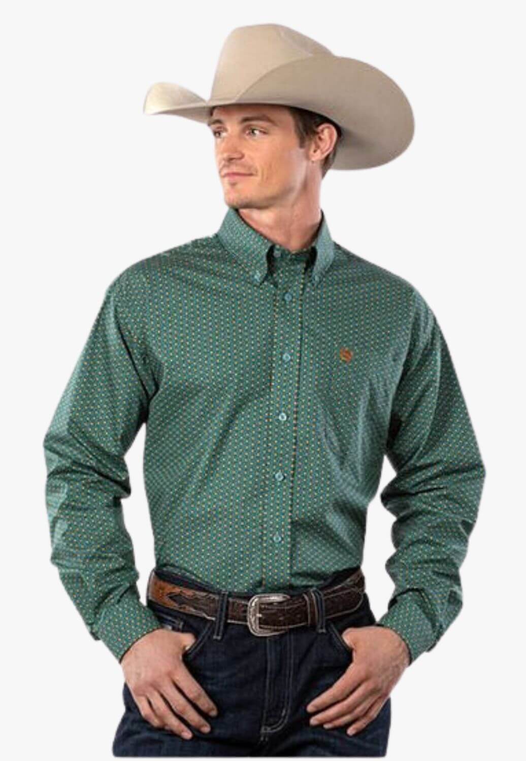 Cinch Mens Floral Print Button Down Long Sleeve Shirt