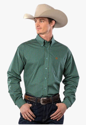 Cinch Mens Floral Print Button Down Long Sleeve Shirt
