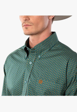 Cinch Mens Floral Print Button Down Long Sleeve Shirt