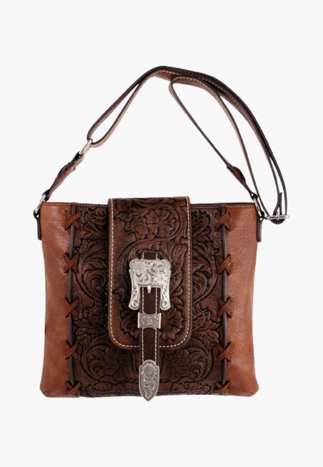 Justin Womens Embossed Crossbody Bag With Buckle