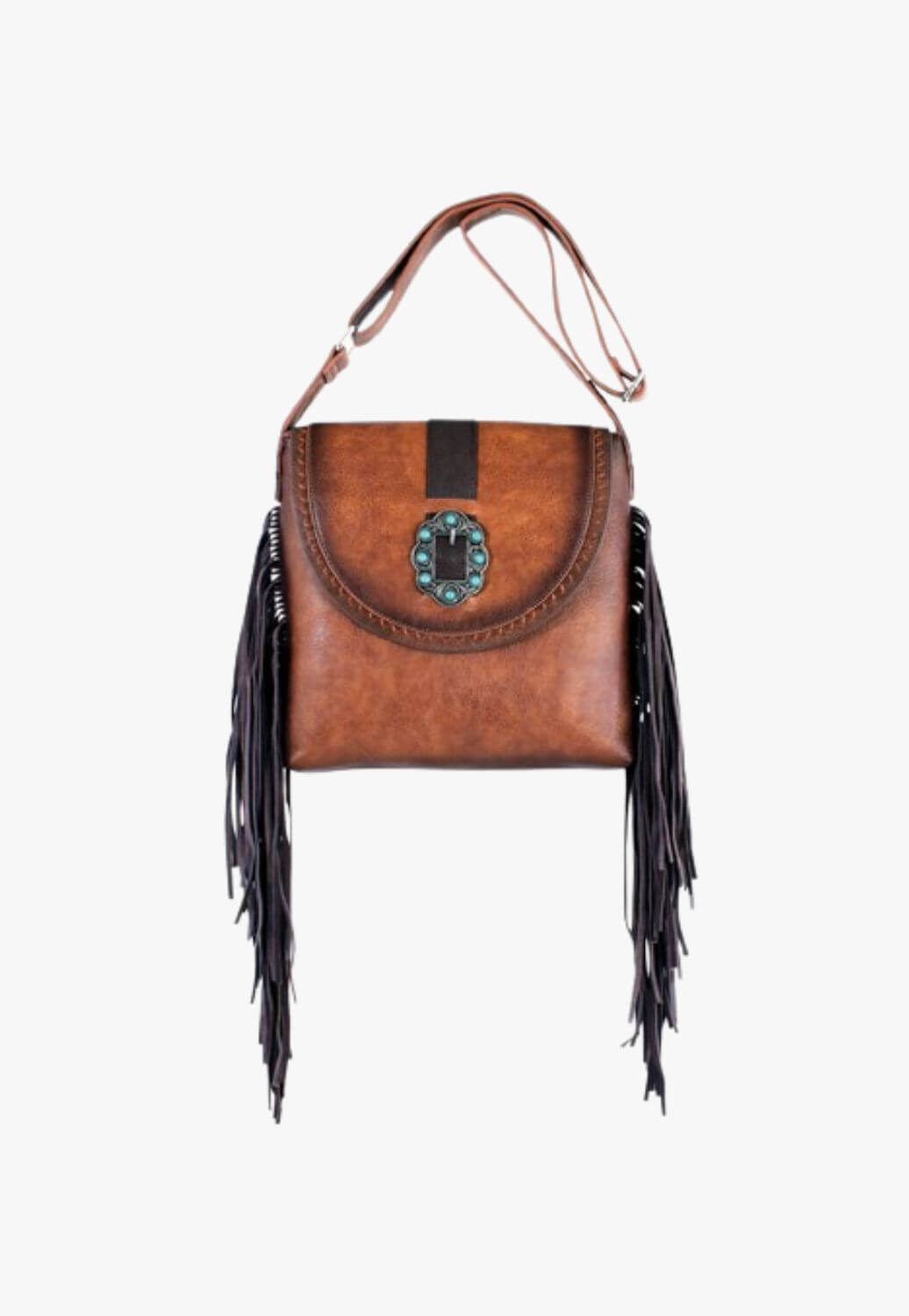 Catchfly Womens Crossbody Bag with Fringe and Buckle Tan