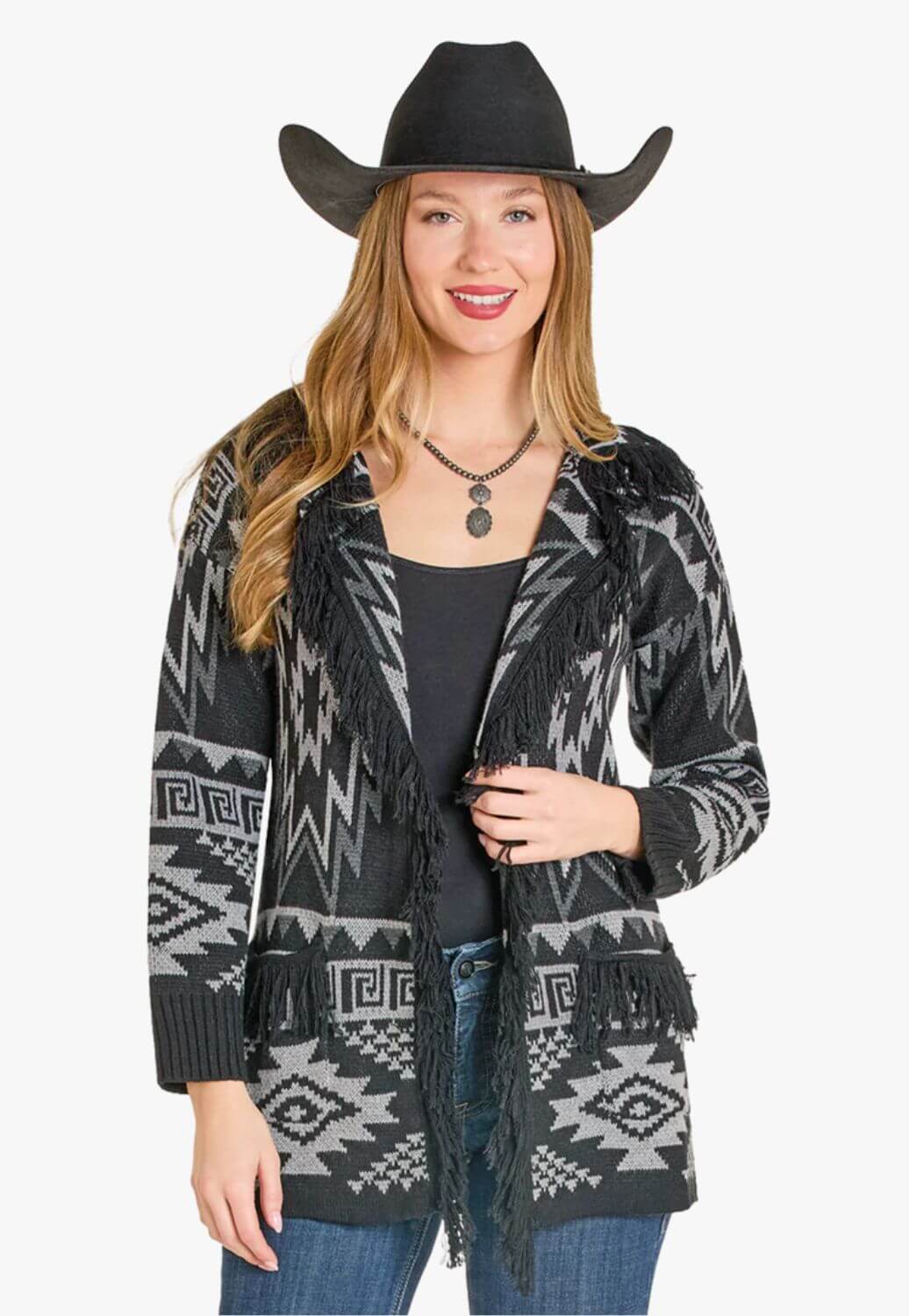 Rock &amp; Roll Womens Aztec Fringe Cardigan