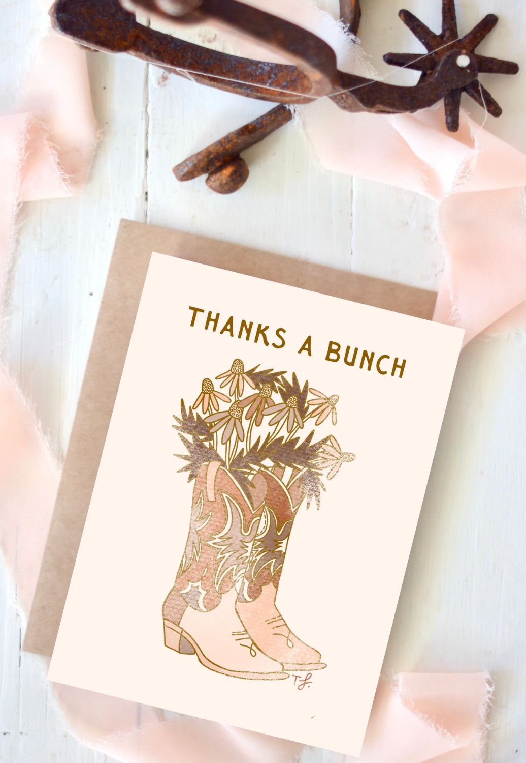 Tirzah Thanks A Bunch Cowboy Boots Flowers Thank You Card