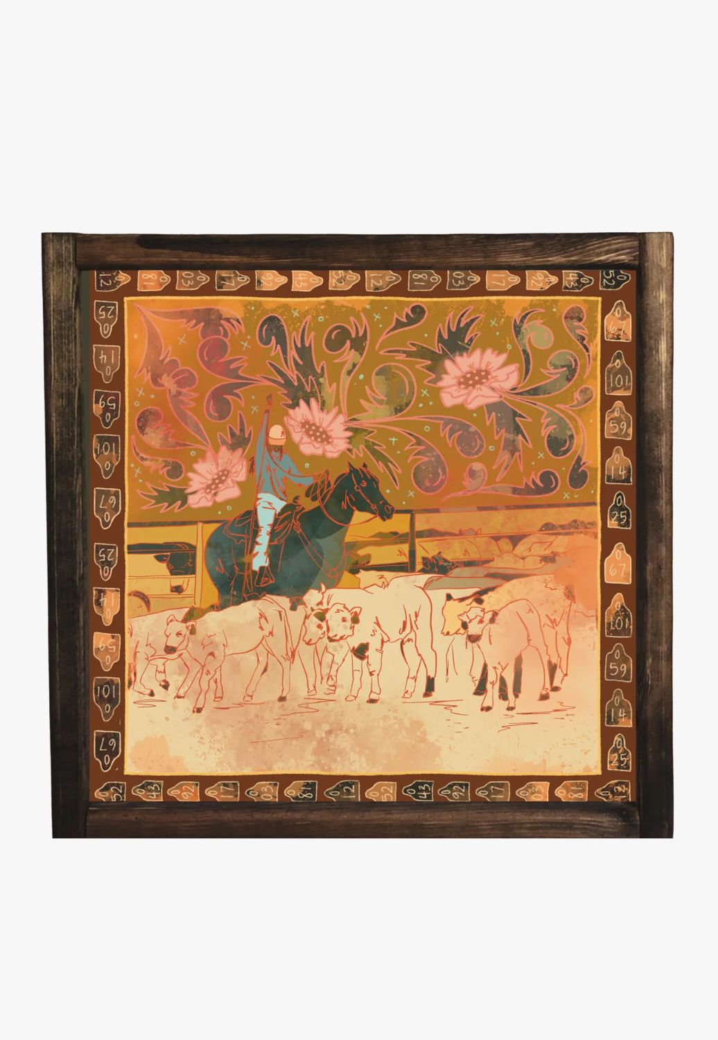 Tirzah Round Up Floral Cattle Cowgirl Western Art Print