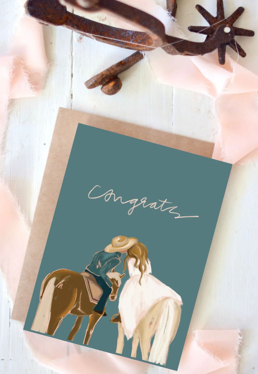 Tirzah Congrats Horseback Bride and Groom Wedding Card