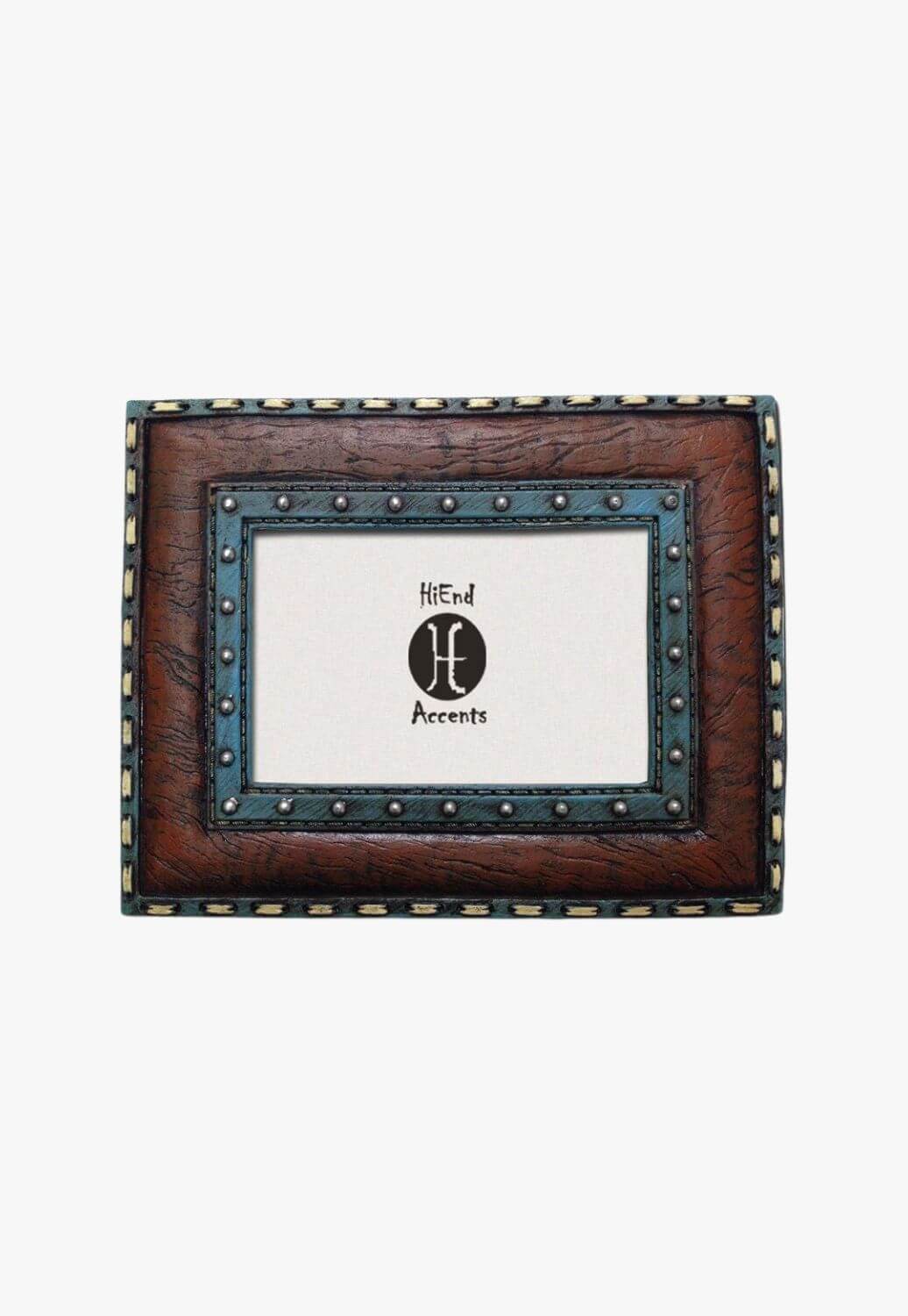 HiEnd Stitched Leather with Turquoise Edge Photo Frame
