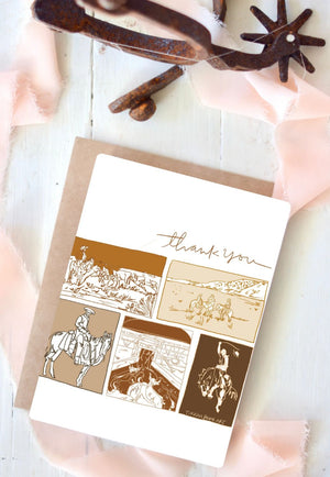 Tirzah Vintage Western Ranching Sketches Thank You Card