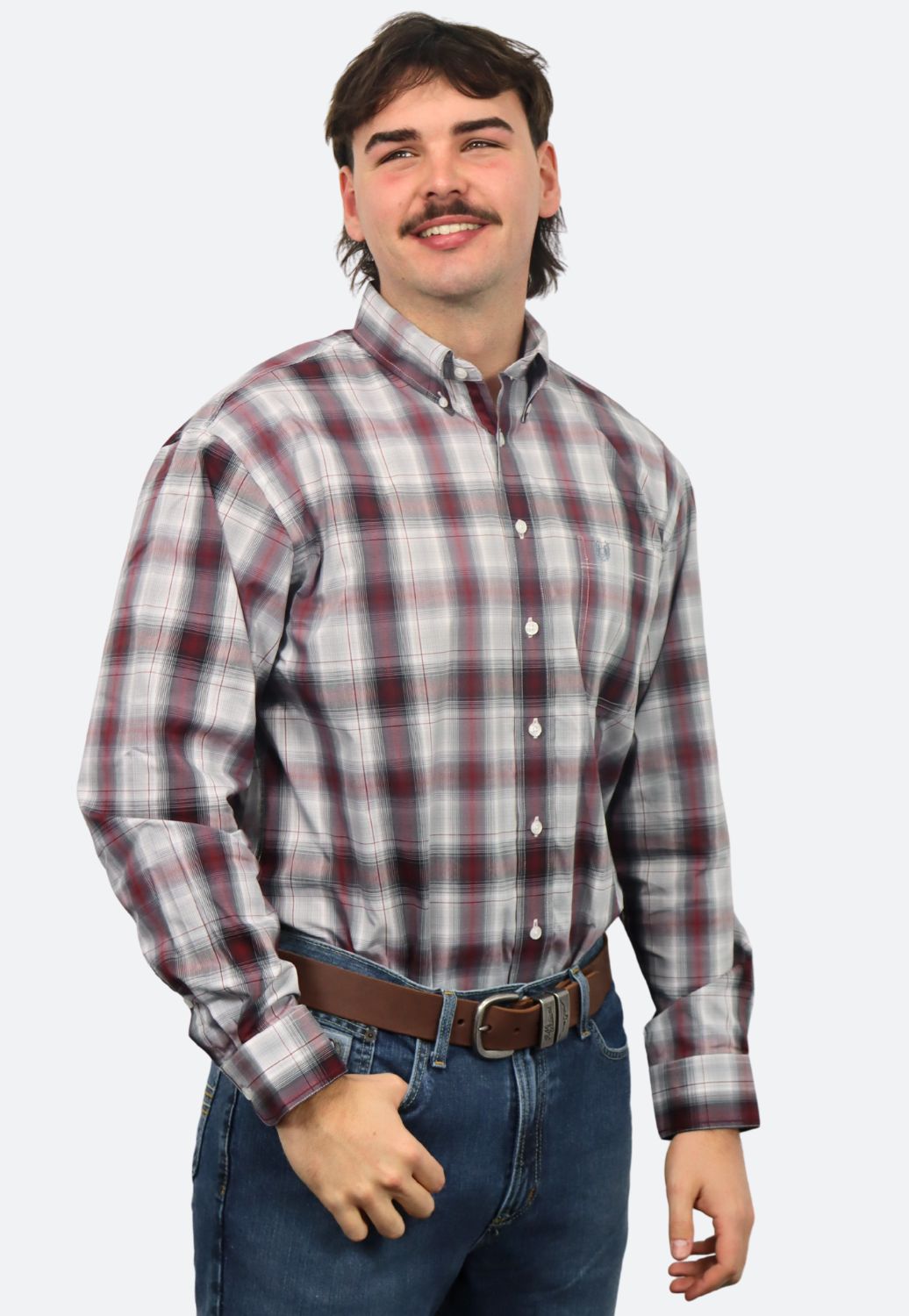 Rough Stock Mens Plaid Long Sleeve Shirt