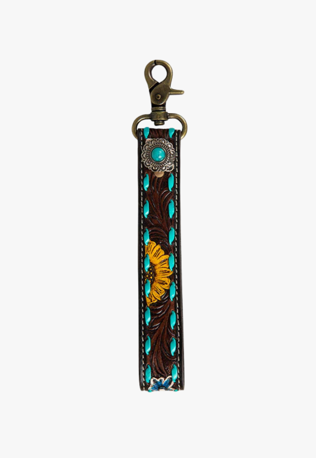 Myra Sunflower Sunrise Hand-Tooled Key Fob