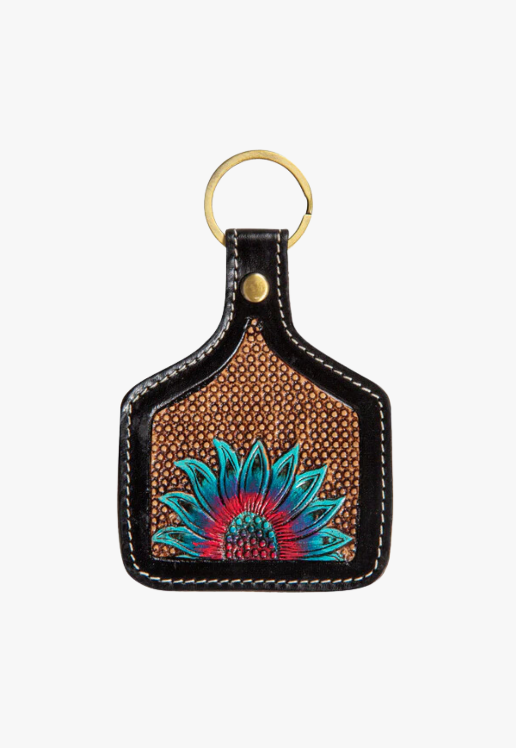Myra Peacock Sunflower Hand-Tooled Key Fob