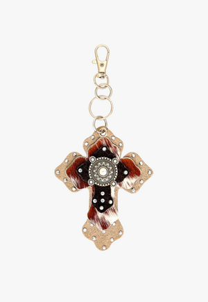 Myra Hair-On Hide Cross Key Fob In Brown