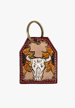Myra Bison Skull Sunflowers Key Fob