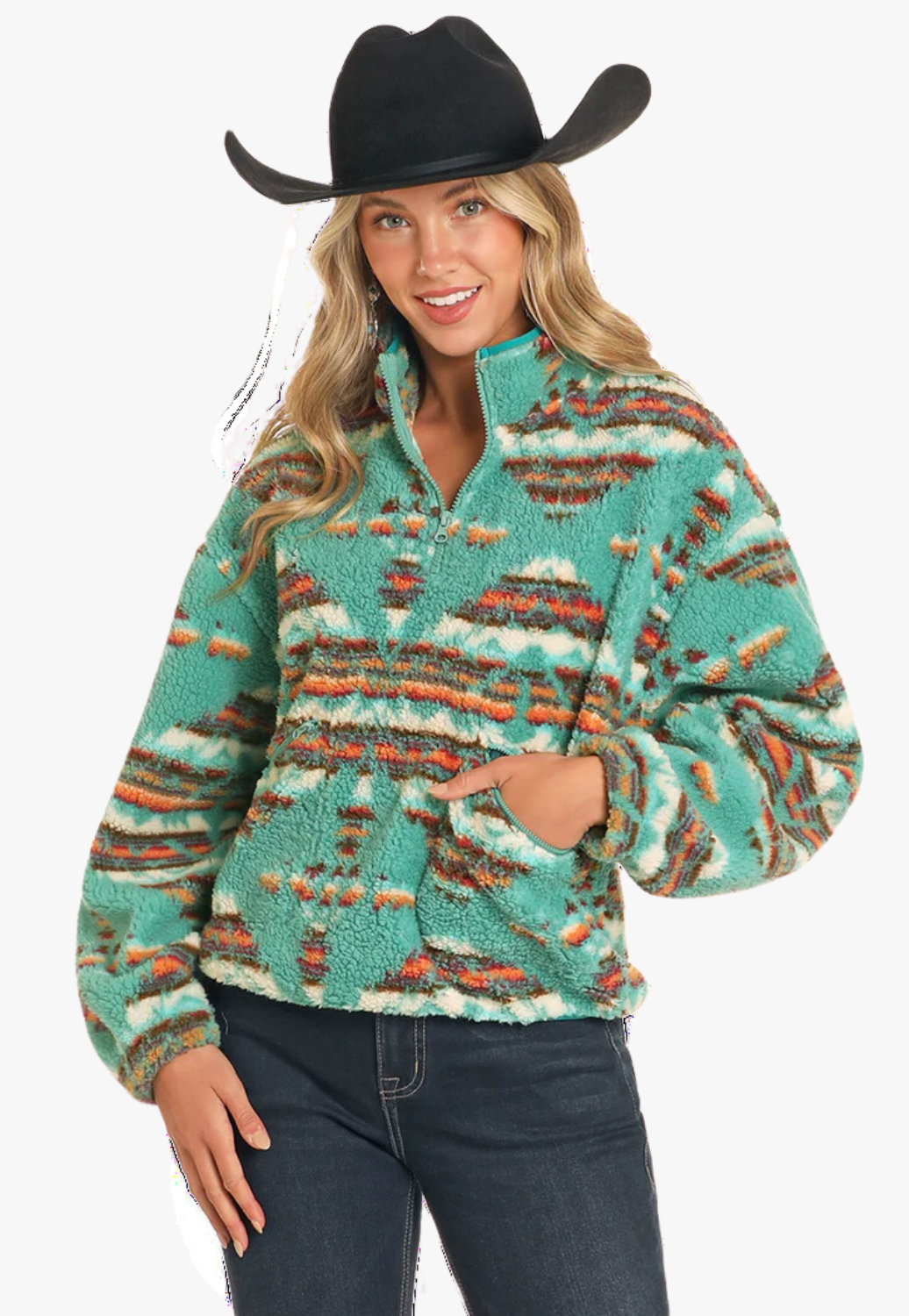 Rock and Roll Womens Aztec Print Sherpa Pullover