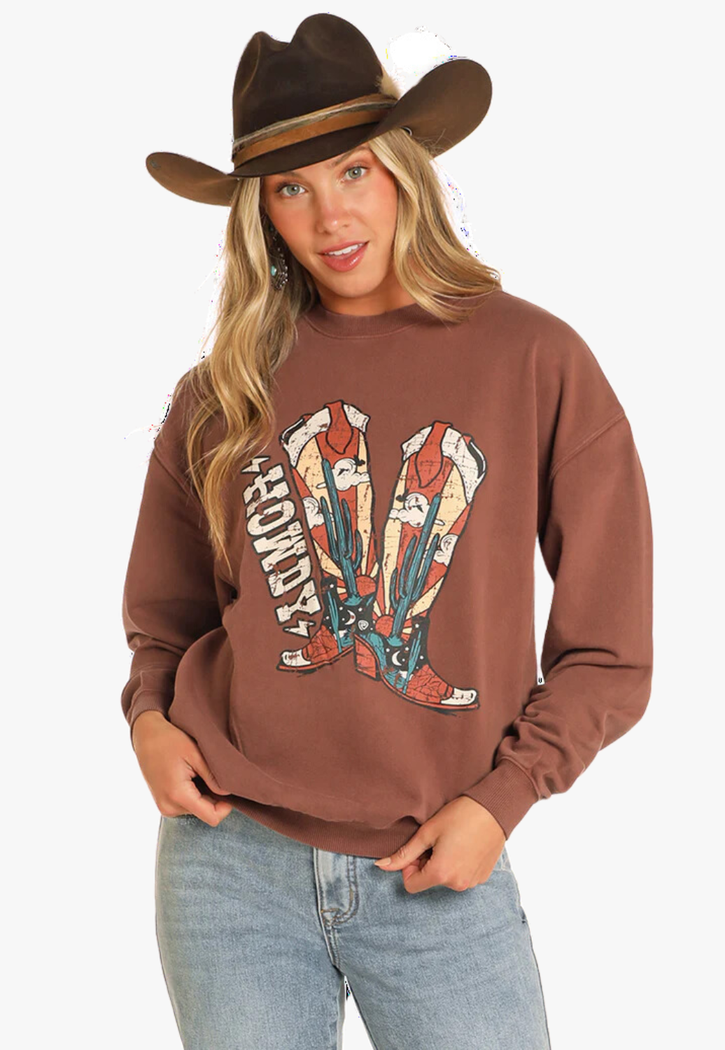 Rock and Roll Womens Howdy Oversized Sweatshirt