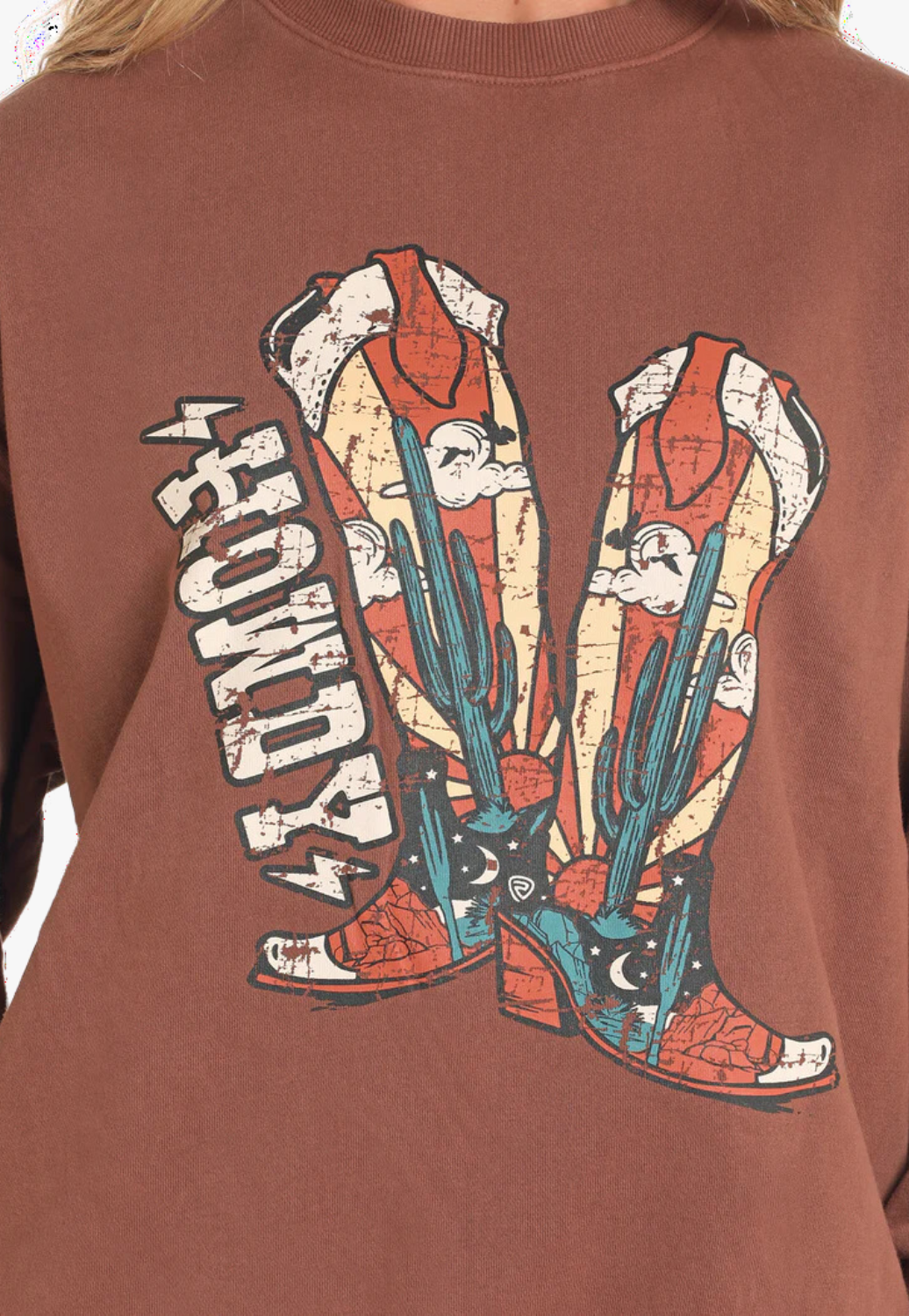 Rock and Roll Womens Howdy Oversized Sweatshirt