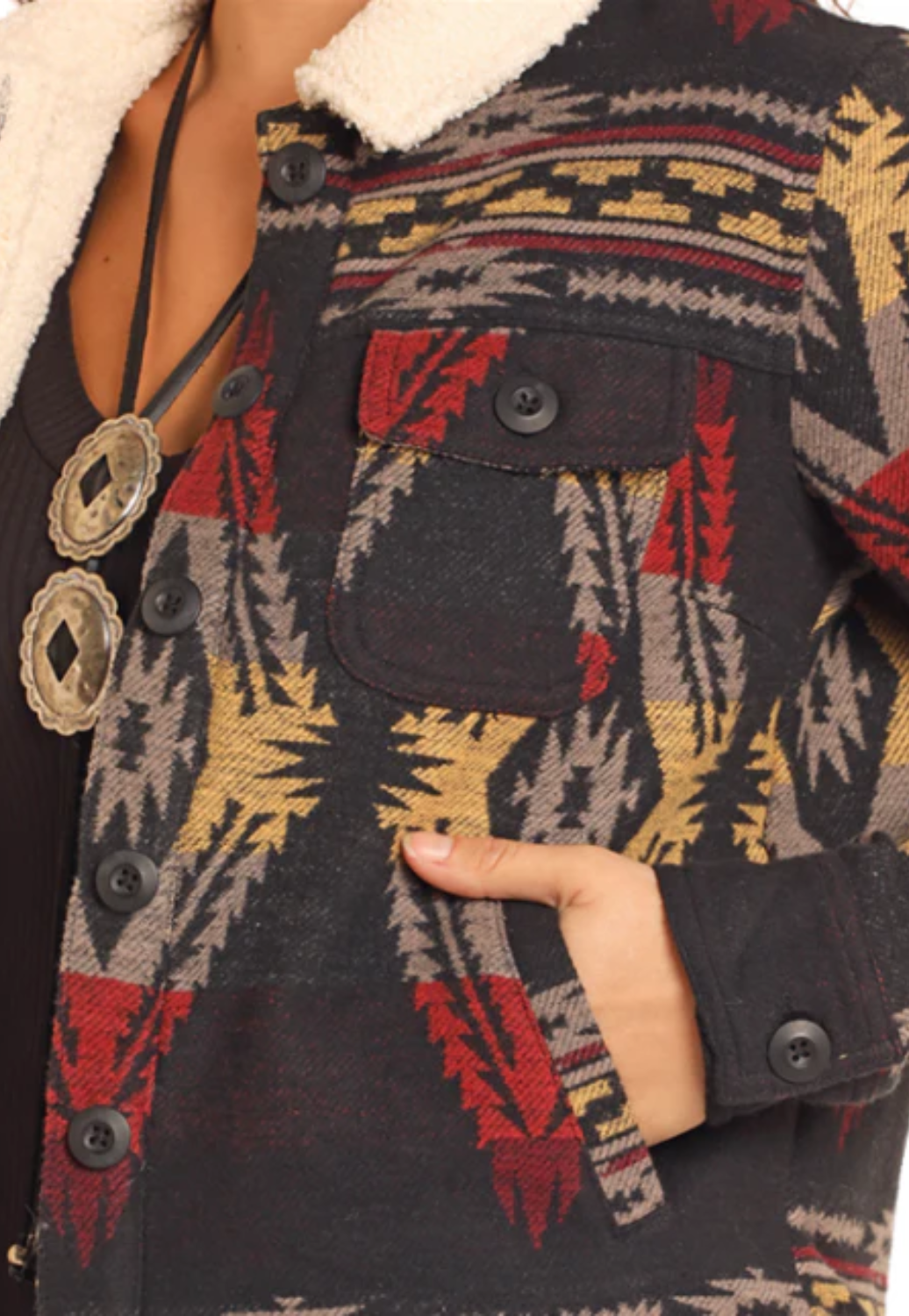 Rock and Roll Womens Aztec Jacquard Sherpa Jacket