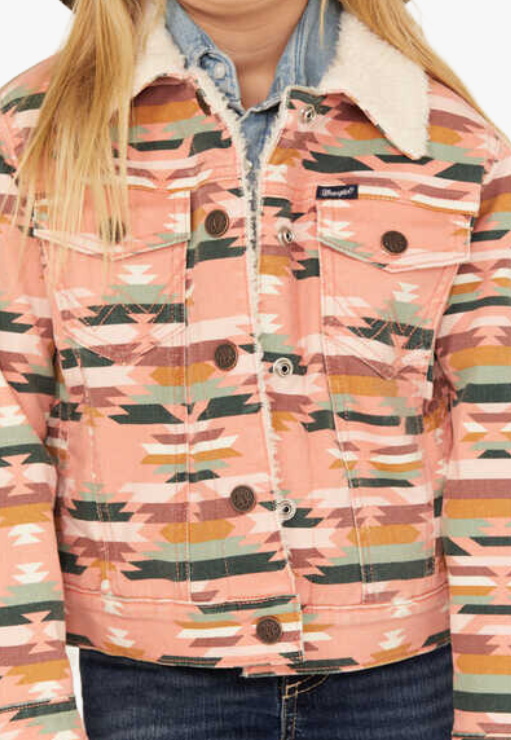 Wrangler Girls Sherpa Lined Printed Denim Jacket