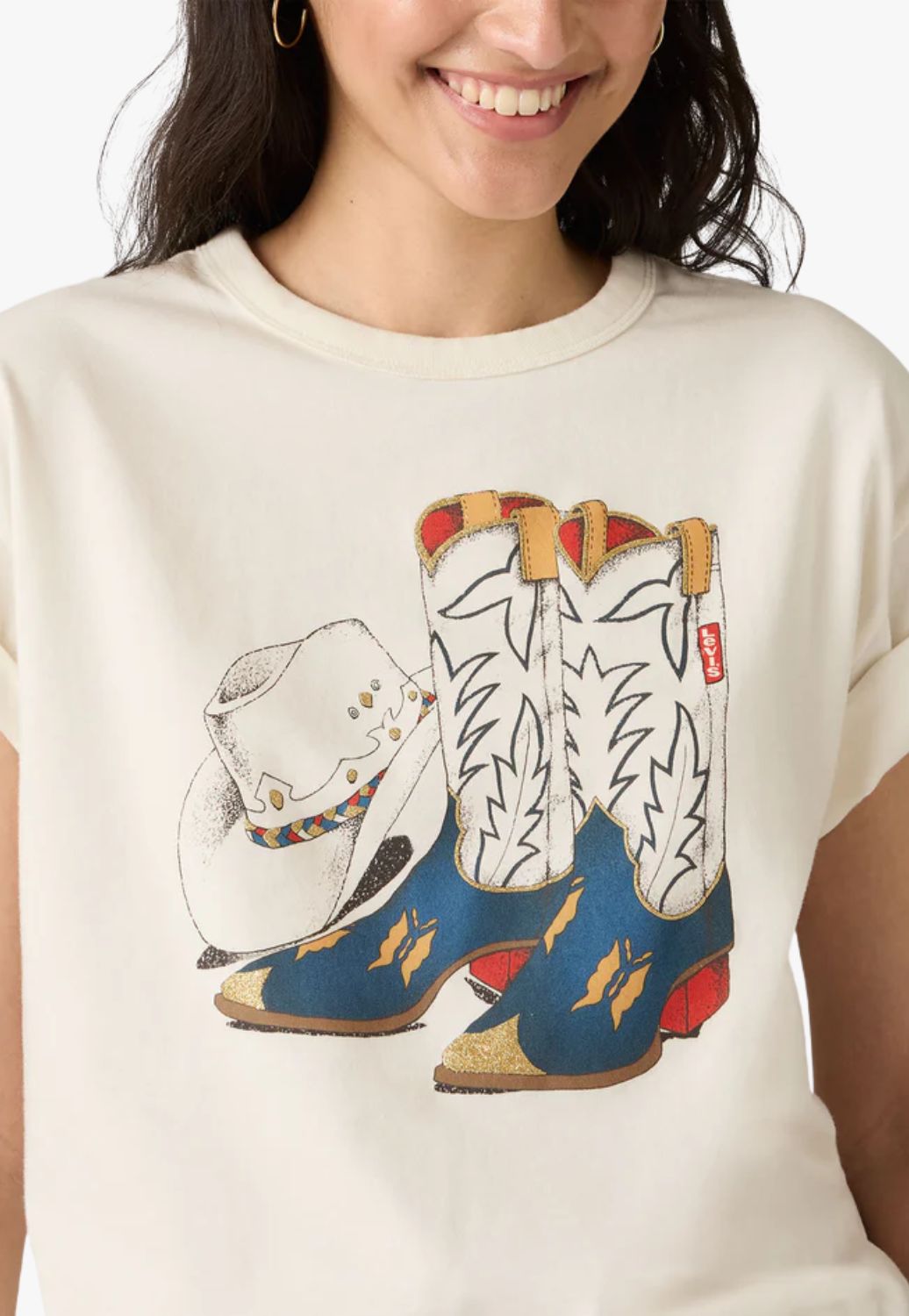 Levis Womens Graphic Cowboy Boot and Hat T-Shirt