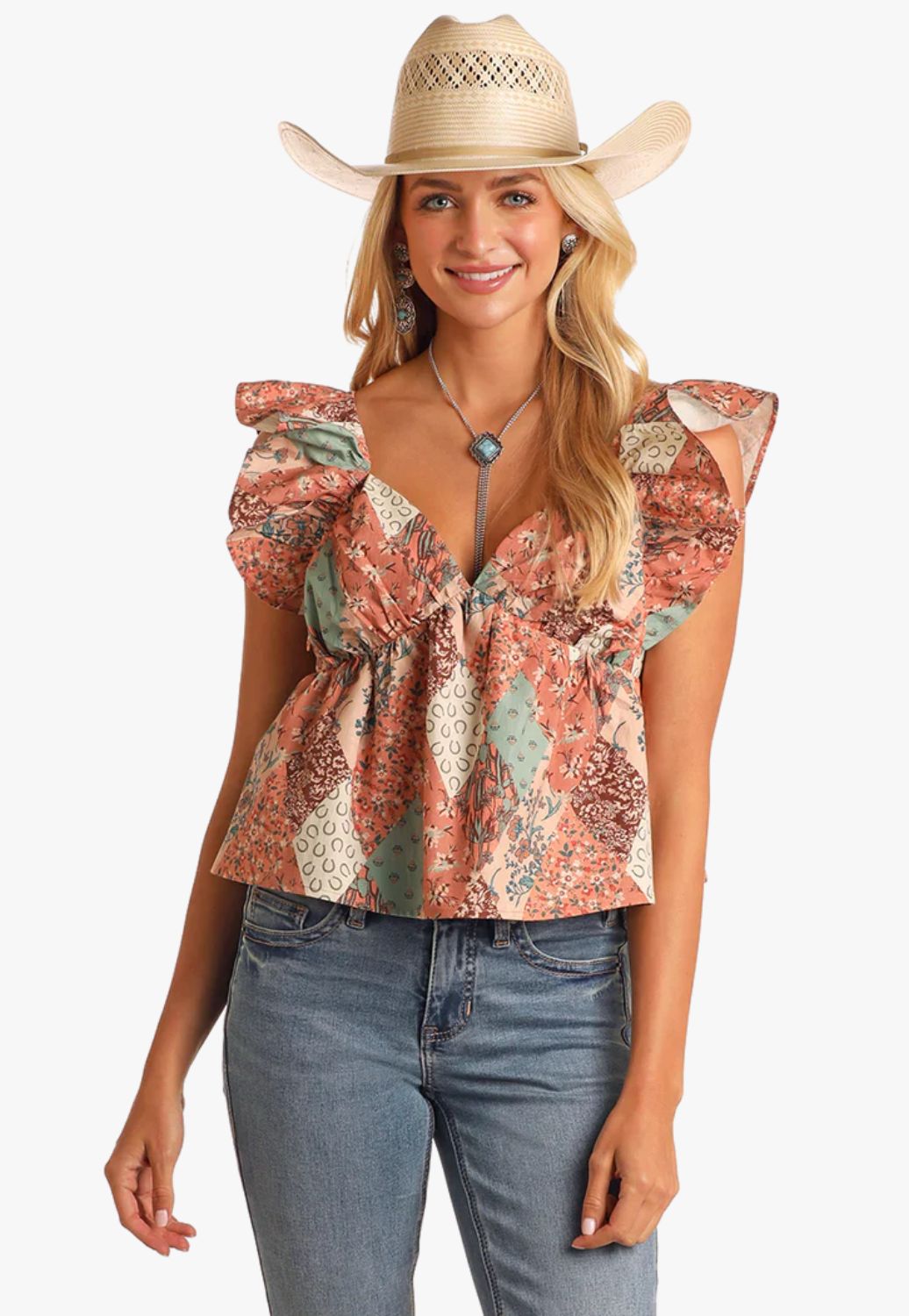 Rock and Roll Womens Patchwork Print Flutter Tank