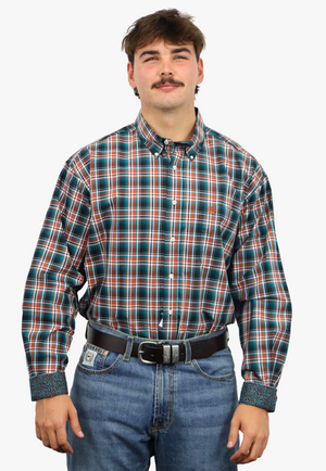 Cinch Mens Plaid Button Down Long Sleeve Shirt