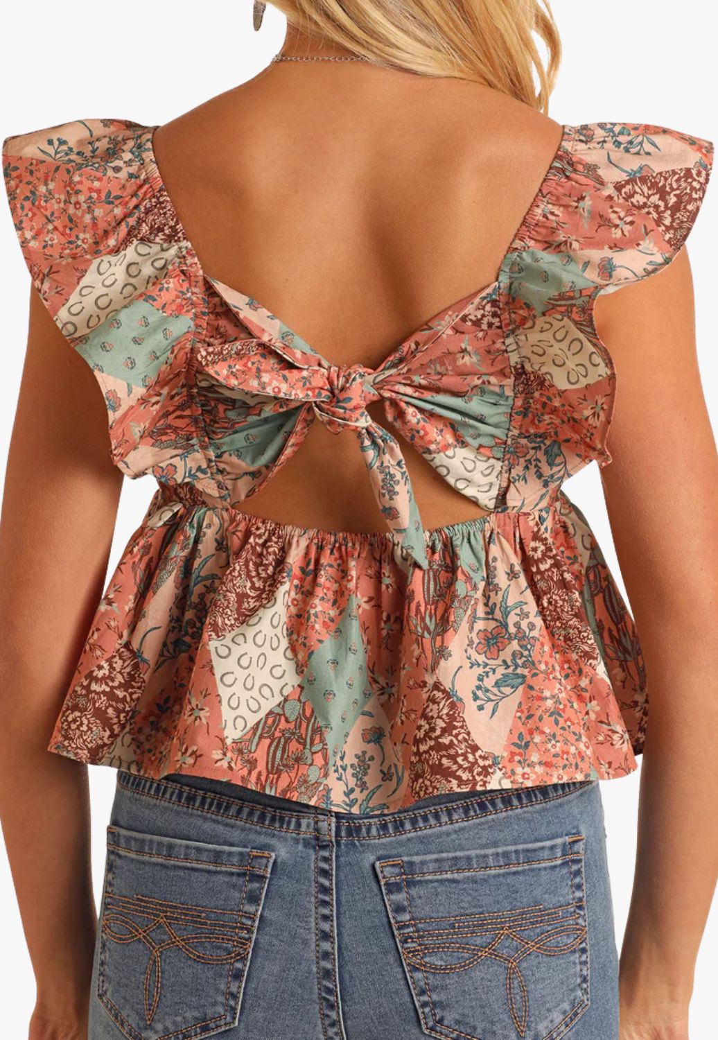 Rock and Roll Womens Patchwork Print Flutter Tank