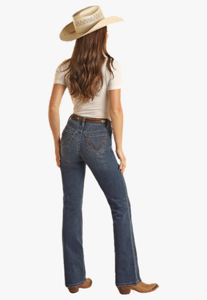 Rock & Roll Womens Small V Emb High Rise Boot Cut Jean