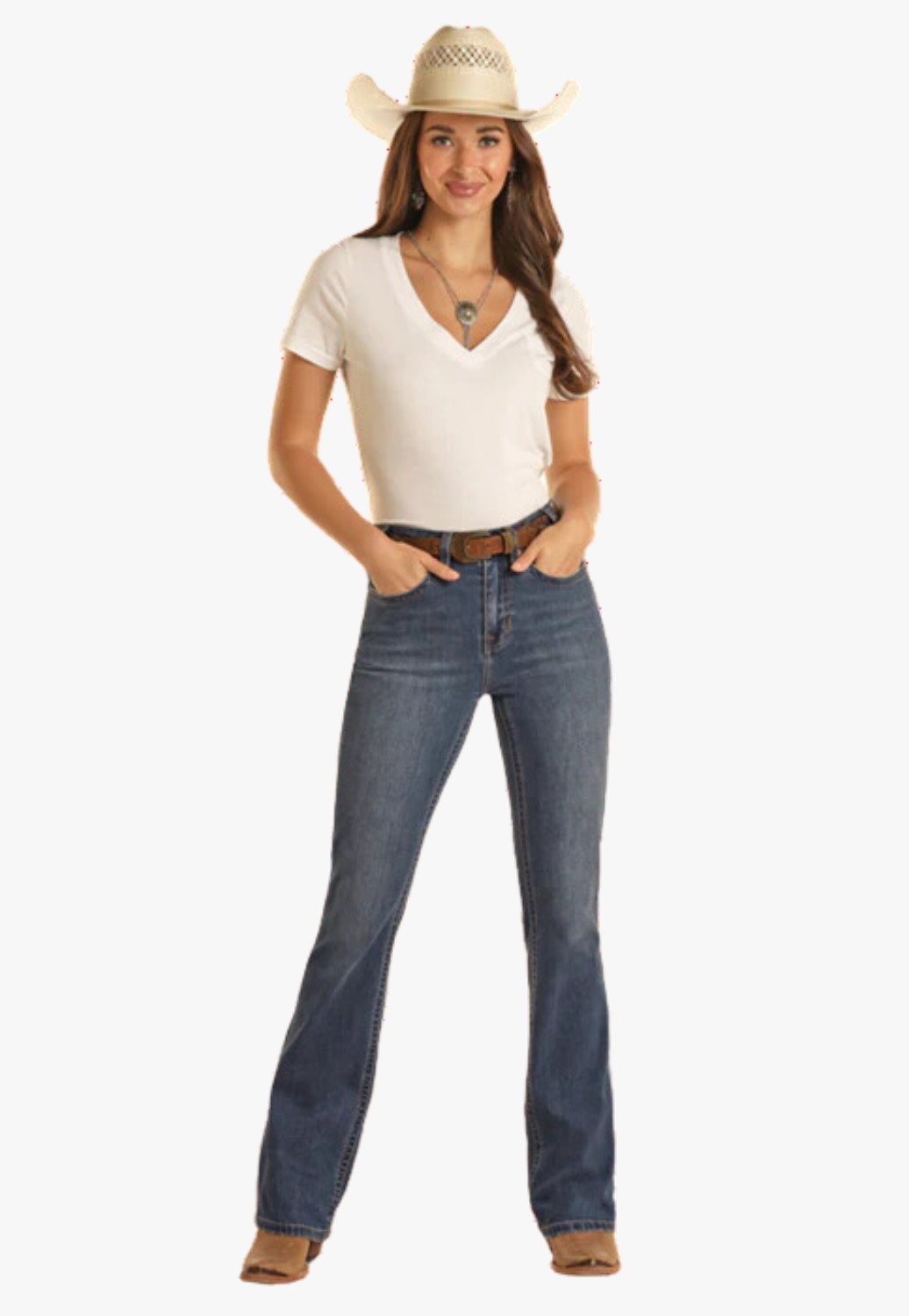 Rock & Roll Womens Small V Emb High Rise Boot Cut Jean