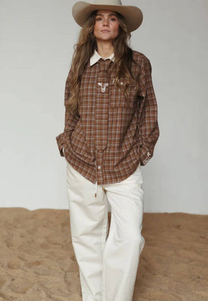 Whitney Spicer Womens Homestead Check Boyfriend Button Up Shirt