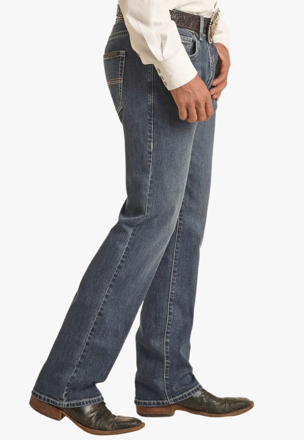 Rock and Roll Mens V46 Ivory Stitch Revolver Jean