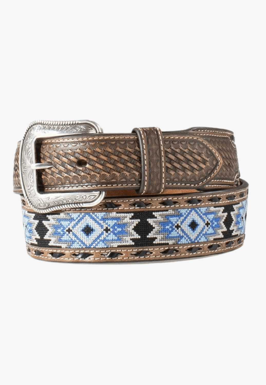 3D Mens Bue Diamond Inlay Belt