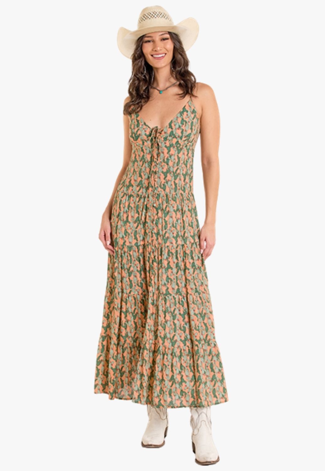 Rock and Roll Womens Cactus Print Midi Dress