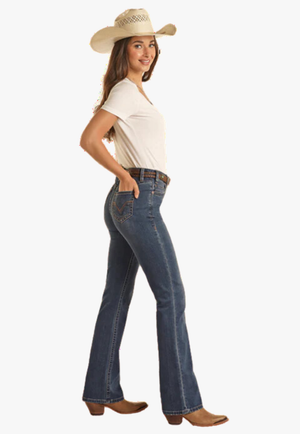 Rock & Roll Womens Small V Emb High Rise Boot Cut Jean