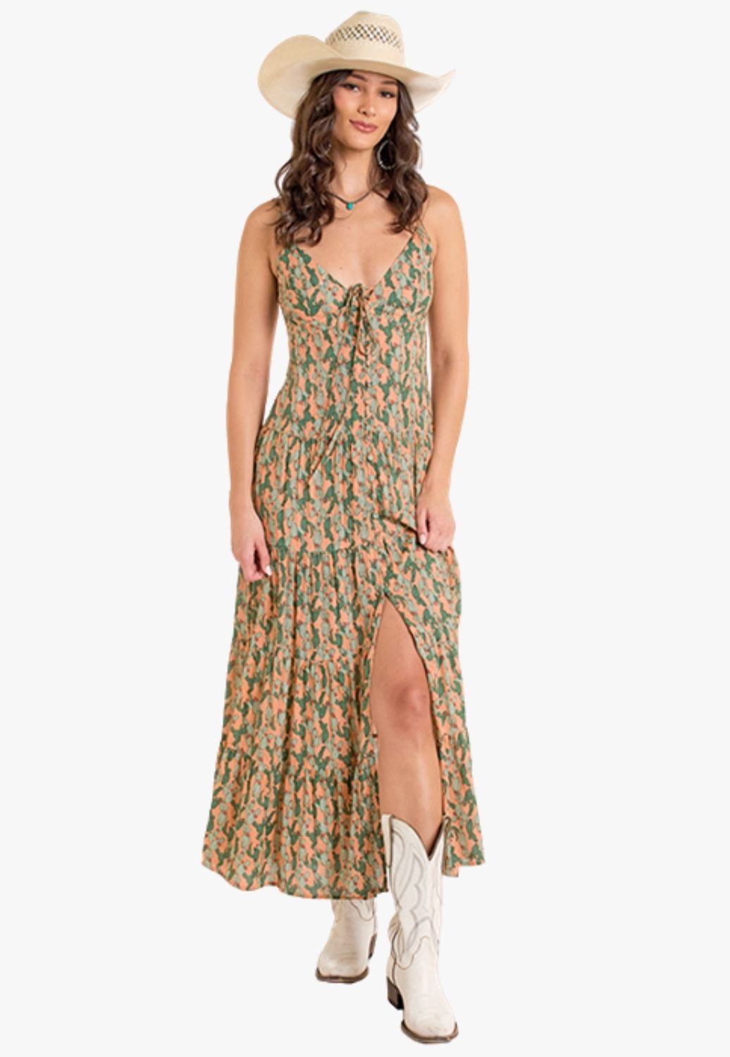 Rock and Roll Womens Cactus Print Midi Dress