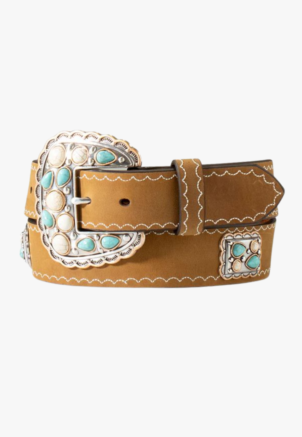 Angel Ranch Womens Rectangle Scalloped Concho Belt