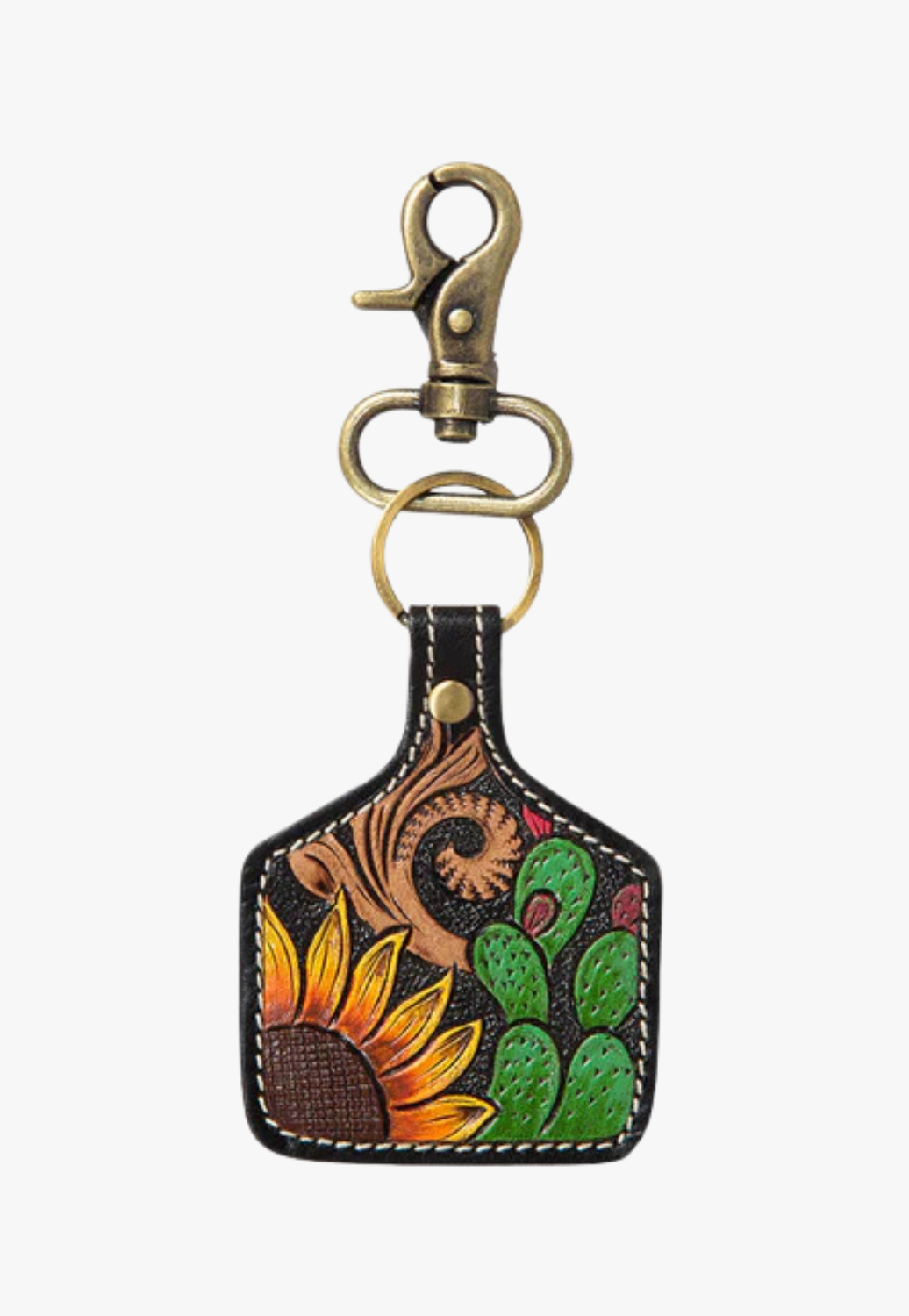 Myra Prickly Pear Blooms Hand-Tooled Key Fob