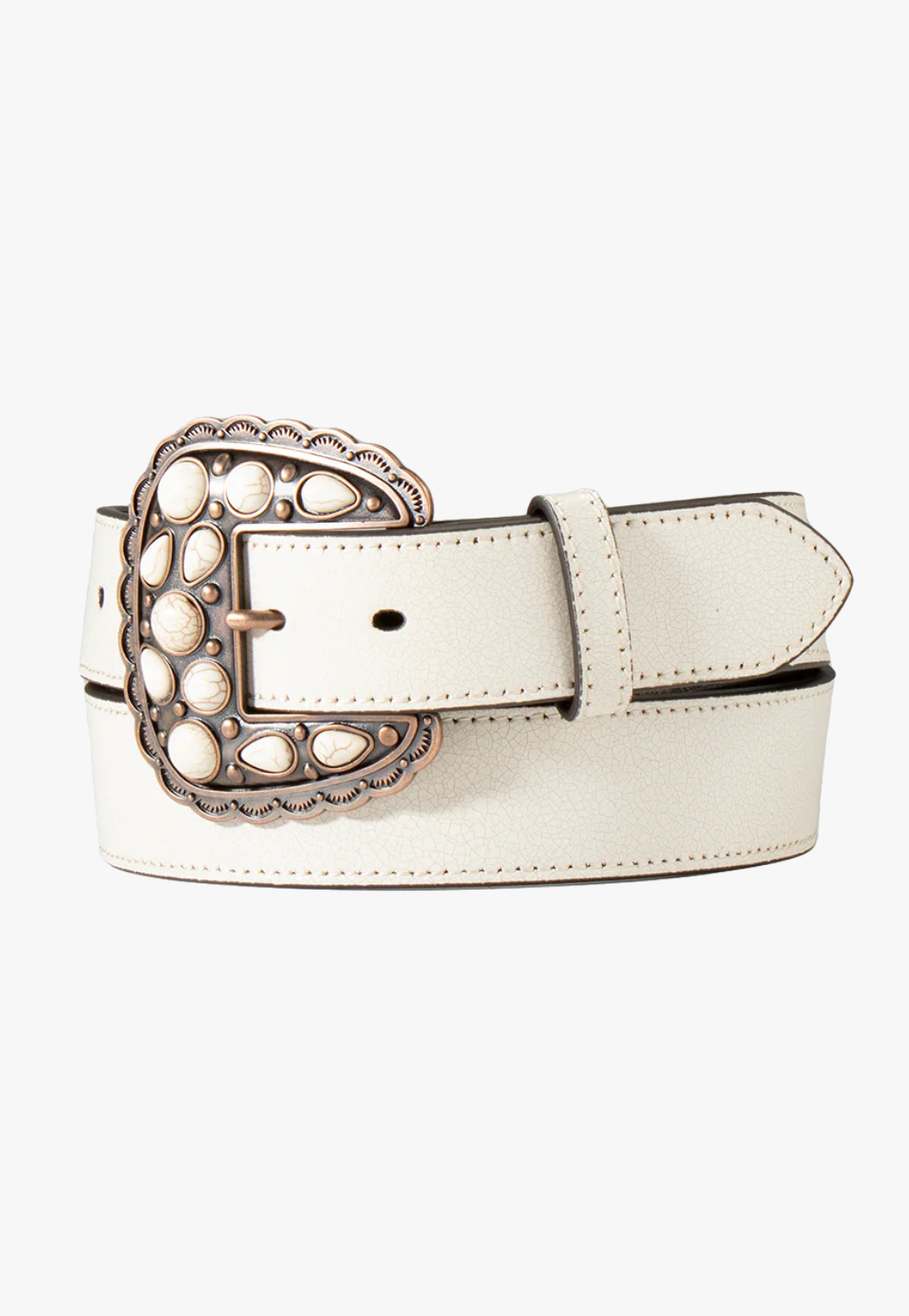 Angel Ranch Womens Cream Crackled Leather Copper & Stone Bucklet Western Belt