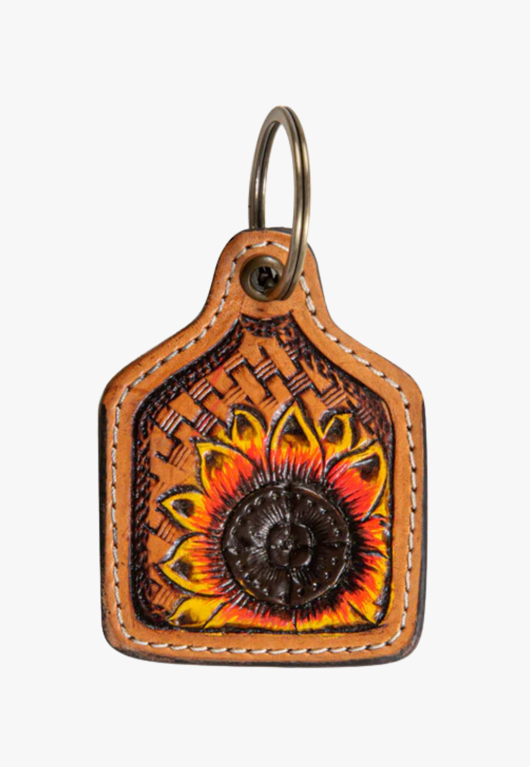 Mya Morning Sunflower Hand-Tooled Key Fob