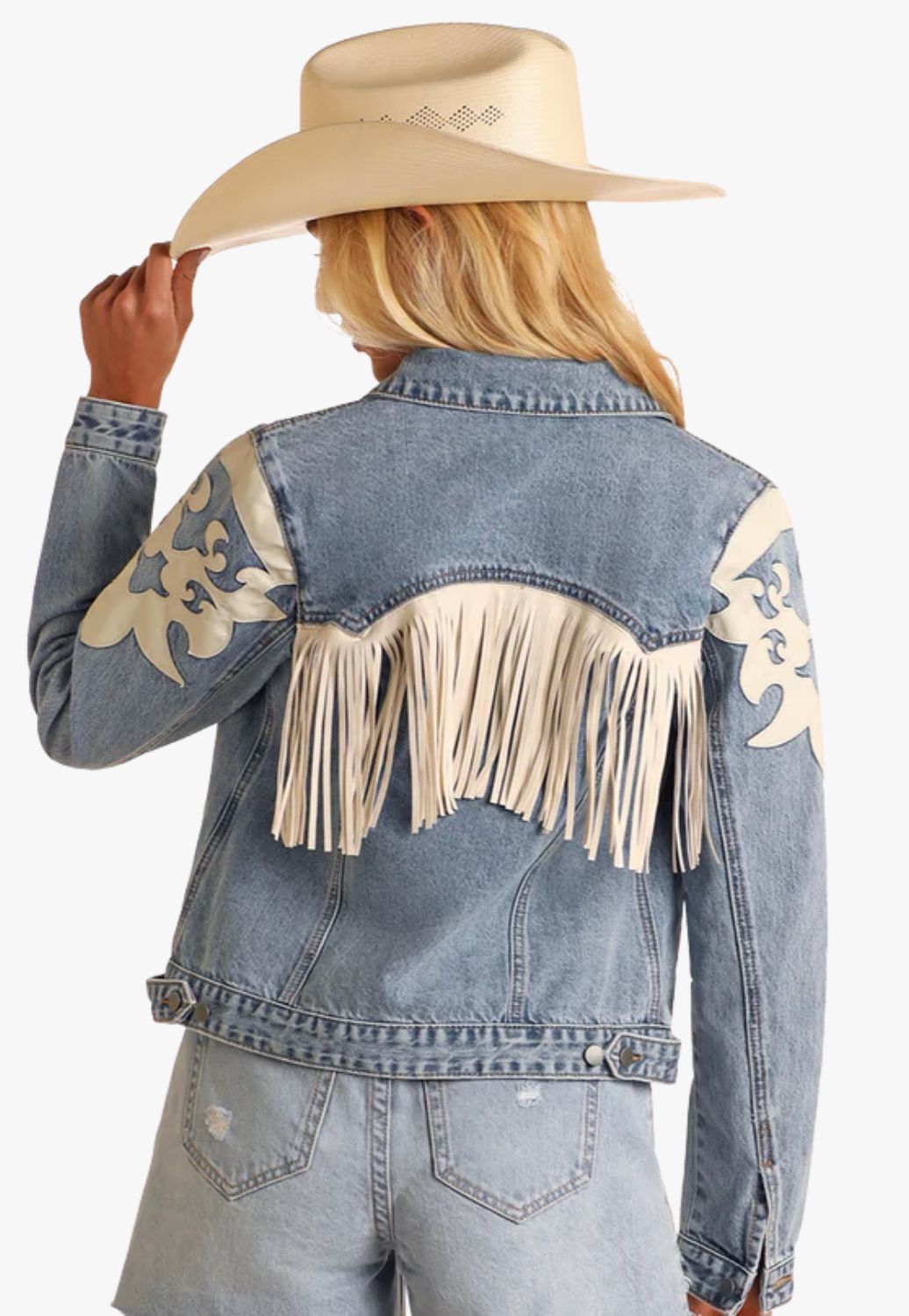 Rock and Roll Womens Ivory Pleather Fringe Jacket