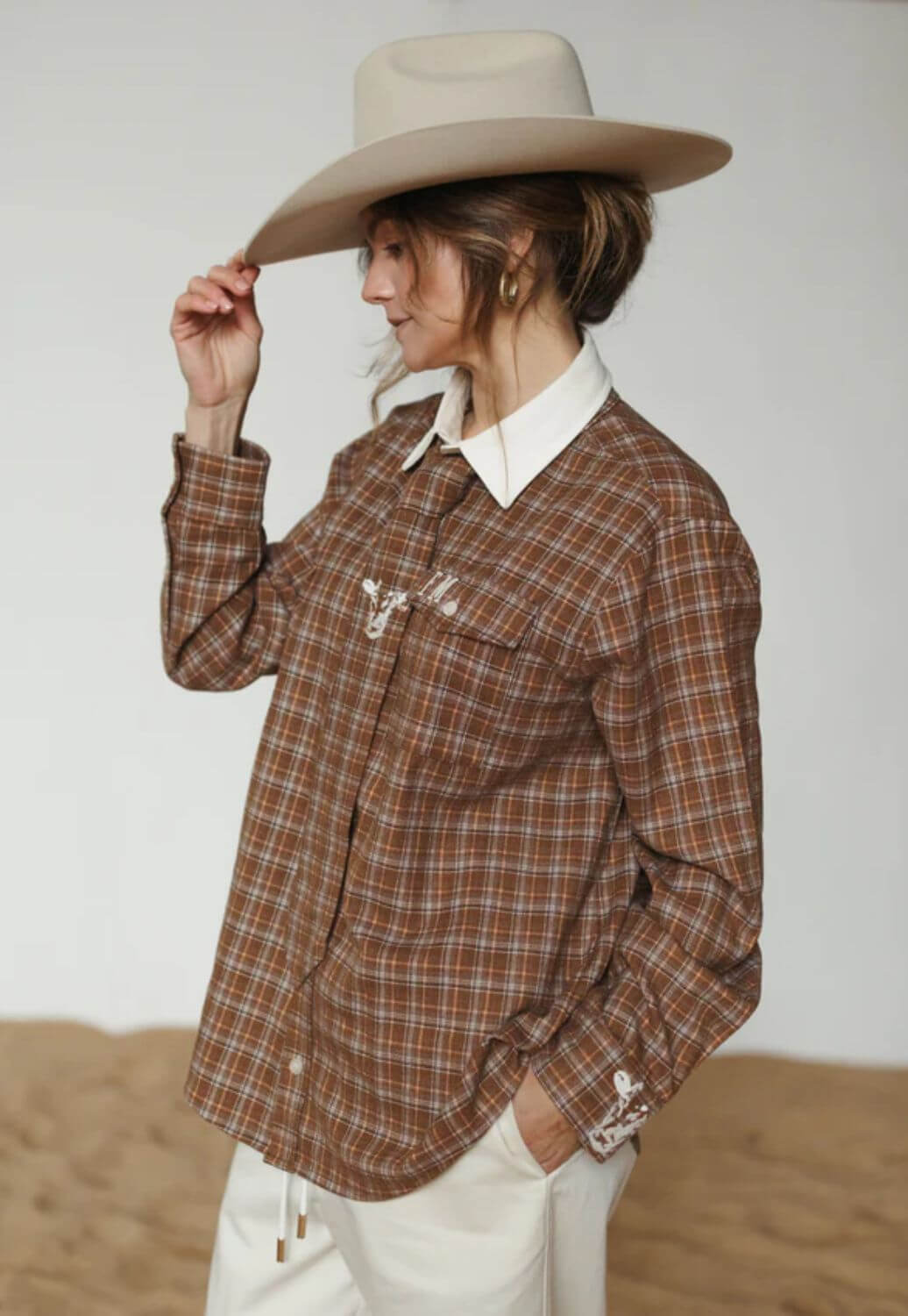 Whitney Spicer Womens Homestead Check Boyfriend Button Up Shirt