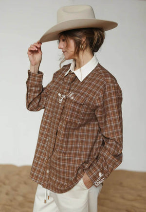 Whitney Spicer Womens Homestead Check Boyfriend Button Up Shirt