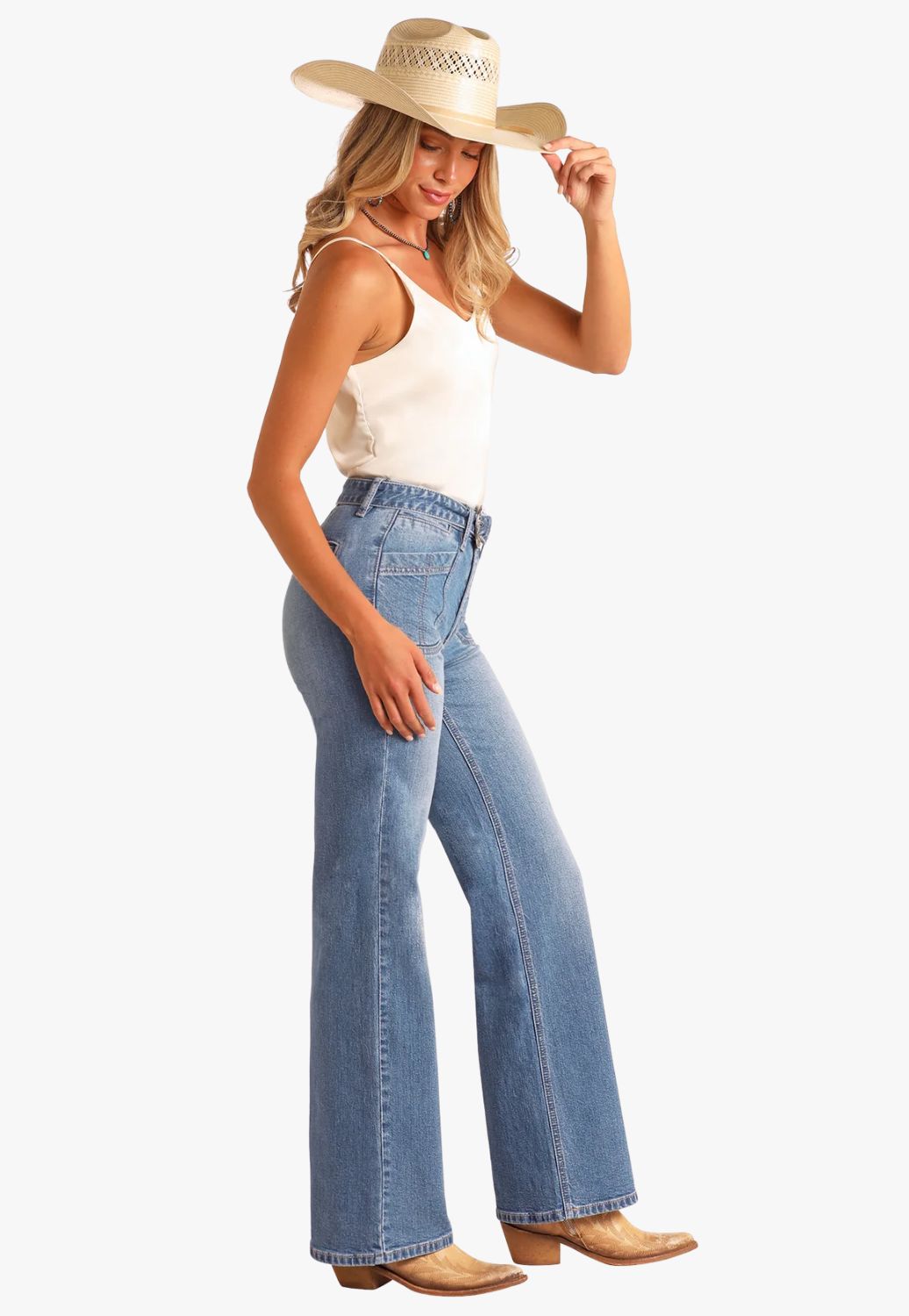 Rock and Roll Womens Belted Relaxed Flare Jeans