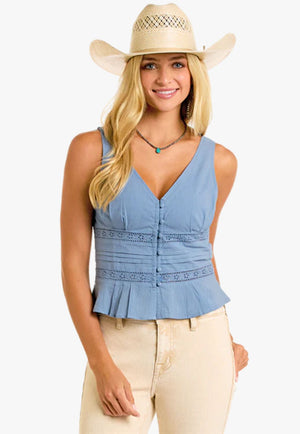 Rock and Roll Womens Eyelet Inset Tank Top