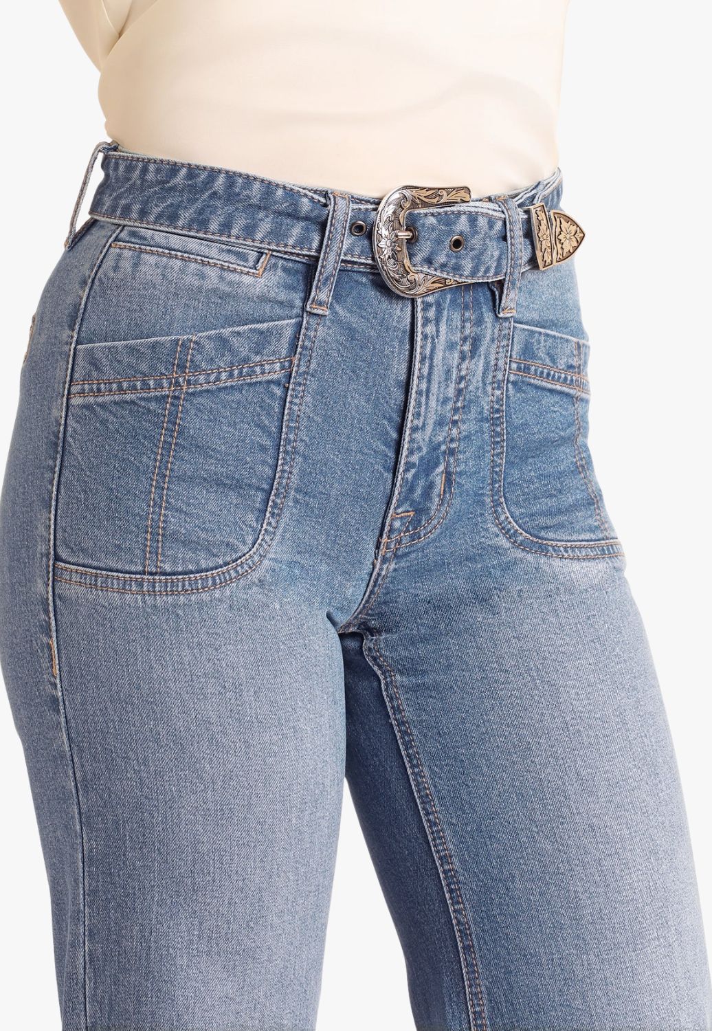 Rock and Roll Womens Belted Relaxed Flare Jeans