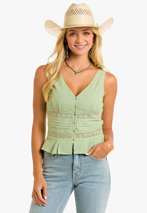 Rock and Roll Womens Eyelet Inset Tank Top