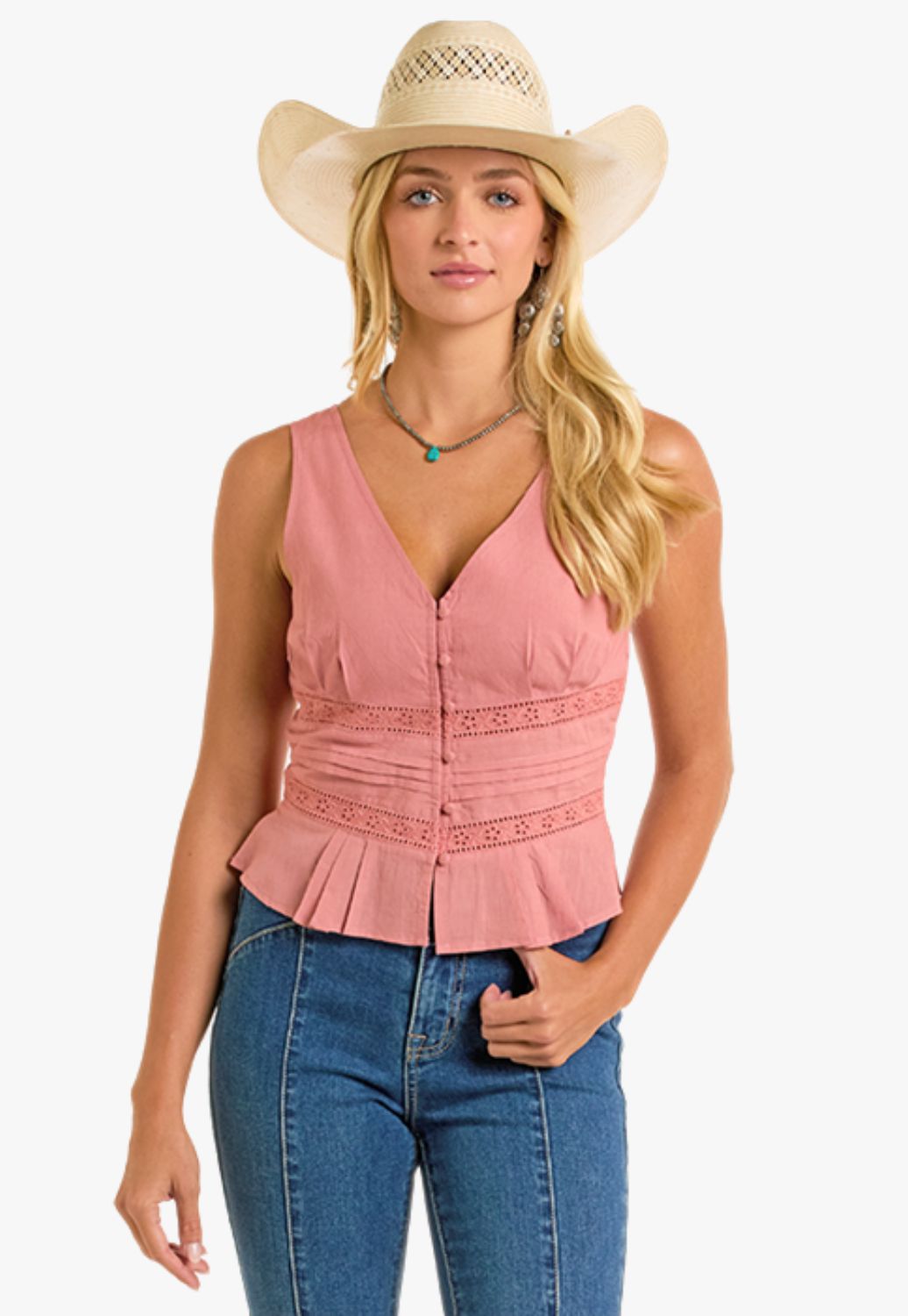 Rock and Roll Womens Eyelet Inset Tank Top