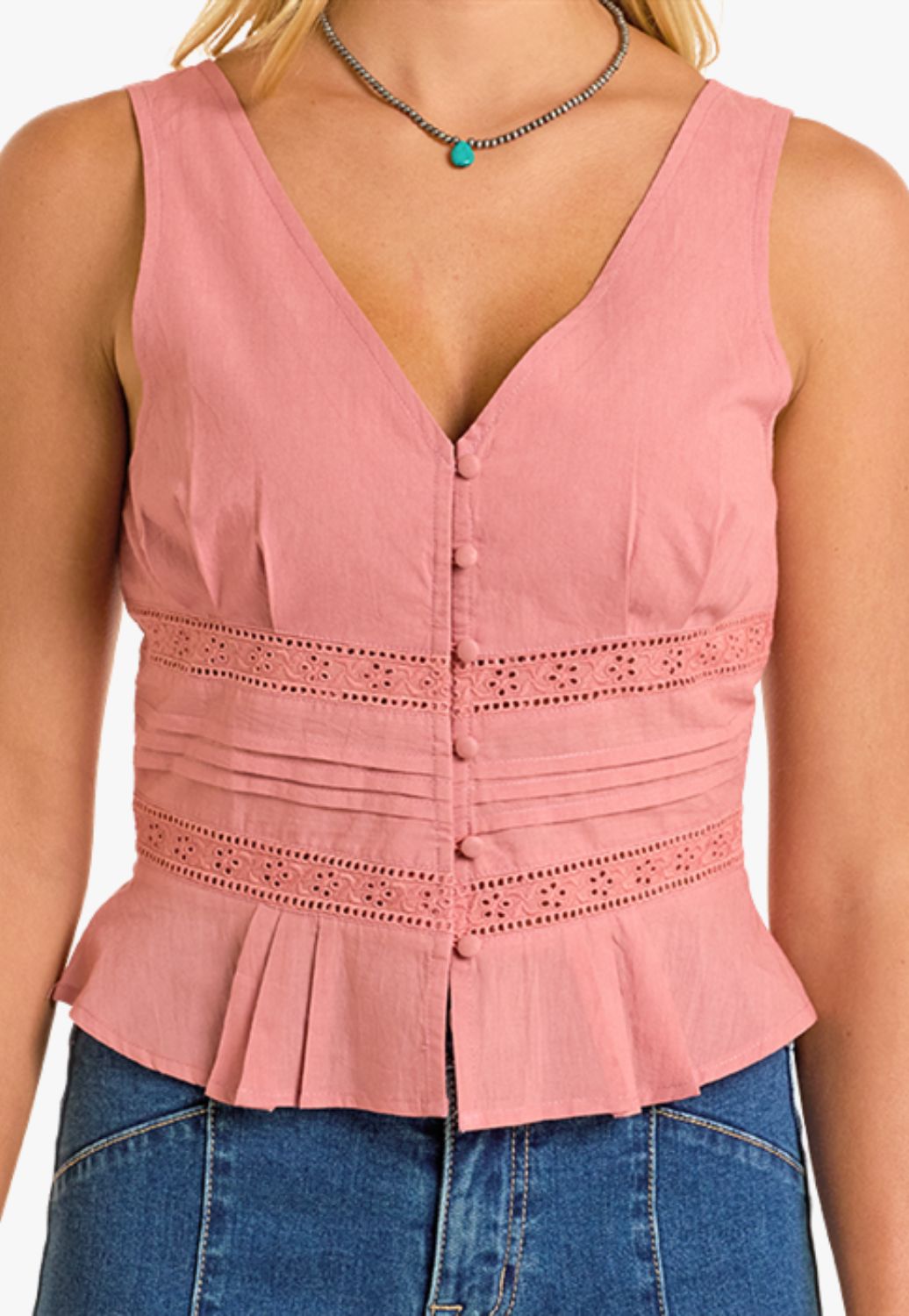 Rock and Roll Womens Eyelet Inset Tank Top