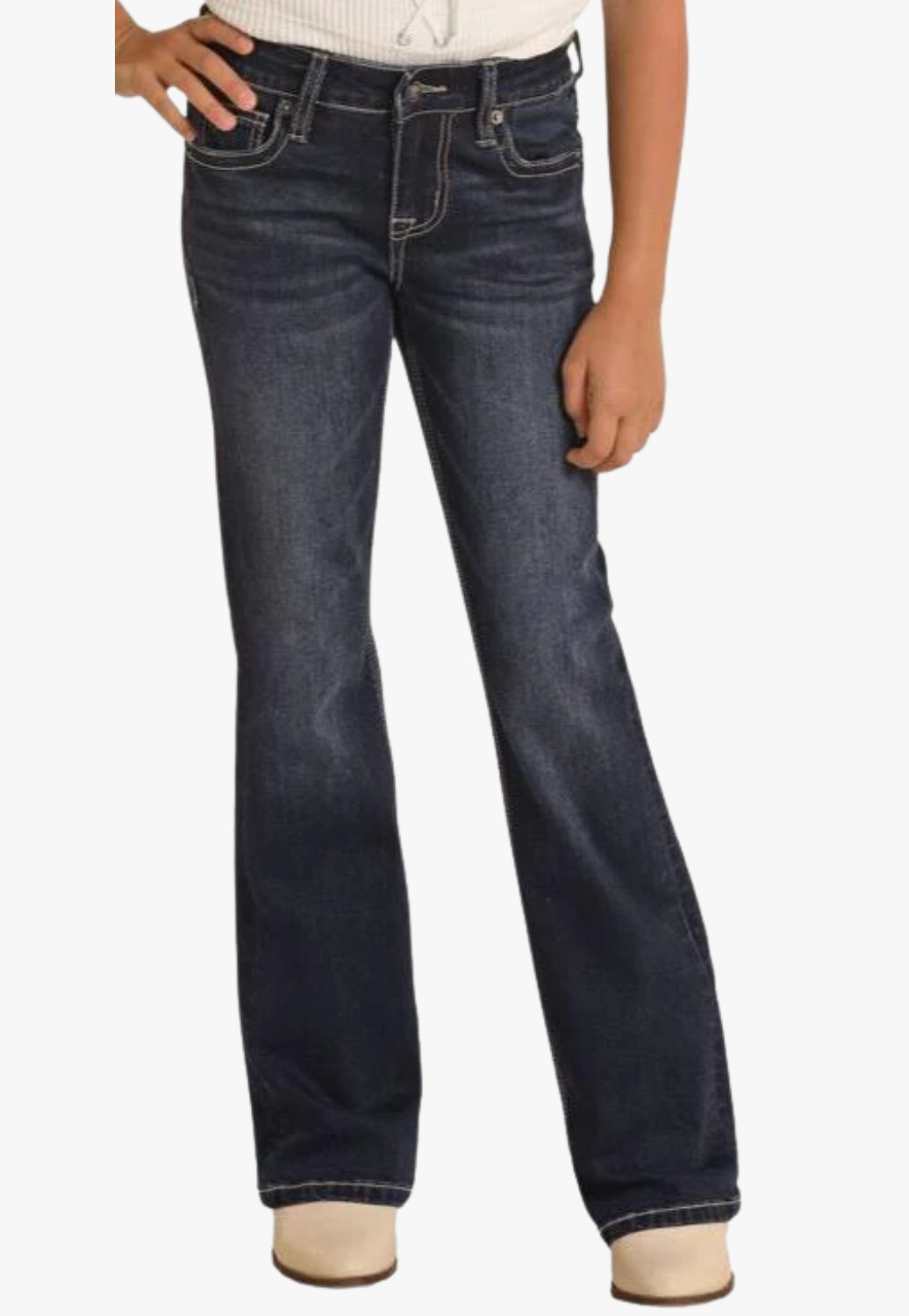 Rock & Roll Girls Petal Stitch Mid Rise Boot Cut Jean